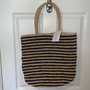 The Little Market Handmade Black and Natural Striped Tote with handles